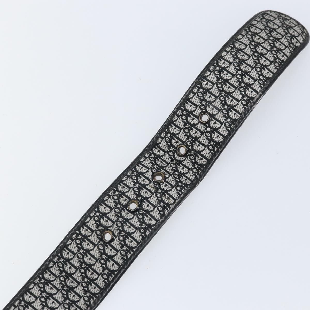 Christian Dior Trotter Canvas Belt 31.9"" Black Gold Auth bs33373