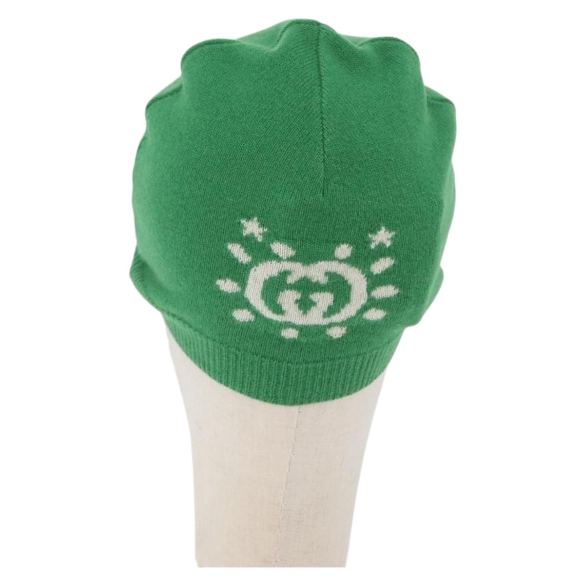 GUCCI GG Canvas knitted Fabrics Cap L Green 748423 Auth bs33381