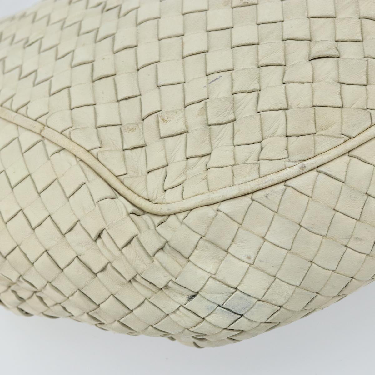 BOTTEGA VENETA INTRECCIATO Shoulder Bag Leather White Gold Auth bs33402