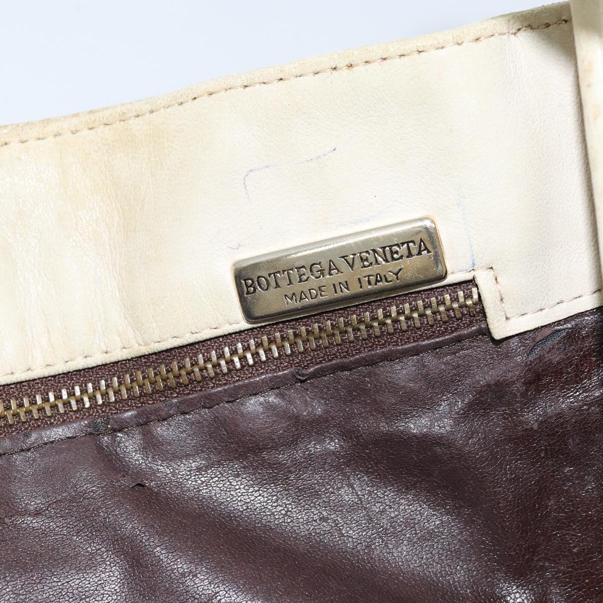 BOTTEGA VENETA INTRECCIATO Shoulder Bag Leather White Gold Auth bs33402