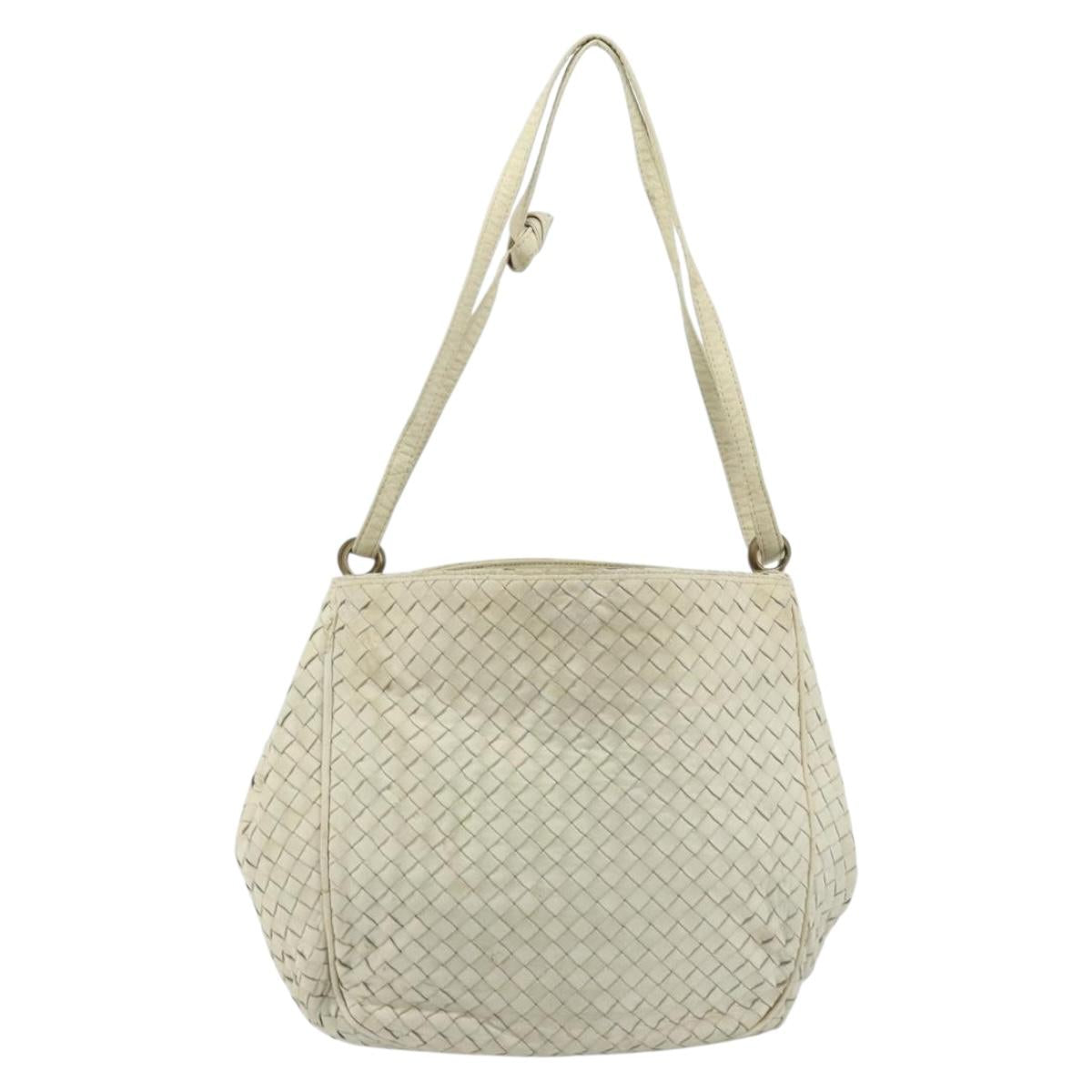 BOTTEGA VENETA INTRECCIATO Shoulder Bag Leather White Gold Auth bs33402