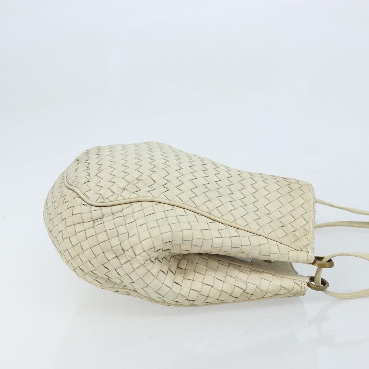 BOTTEGA VENETA INTRECCIATO Shoulder Bag Leather White Gold Auth bs33402