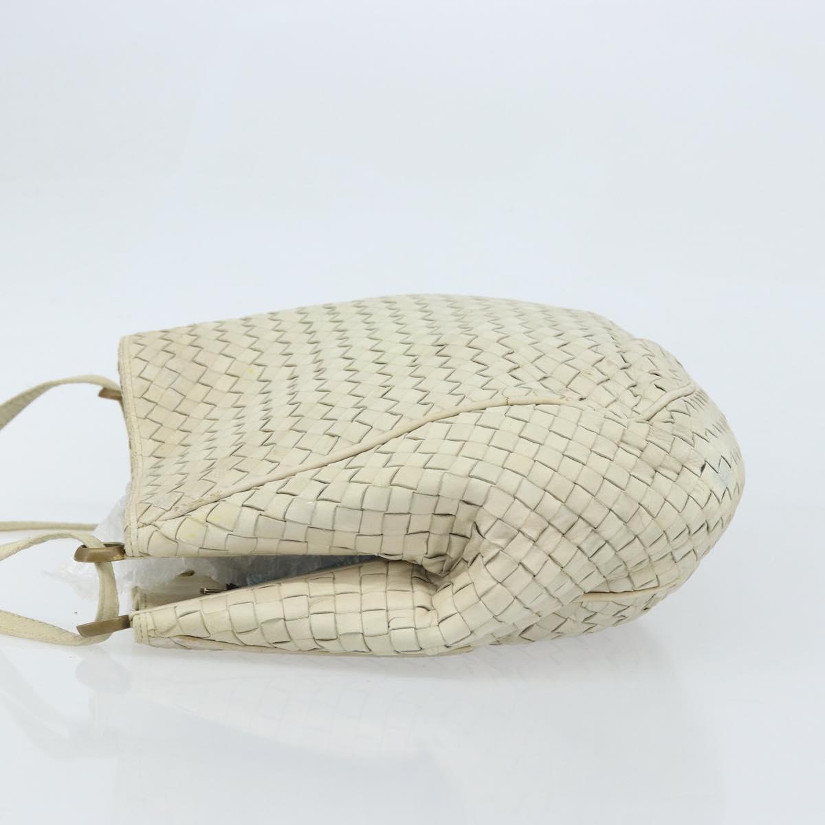 BOTTEGA VENETA INTRECCIATO Shoulder Bag Leather White Gold Auth bs33402