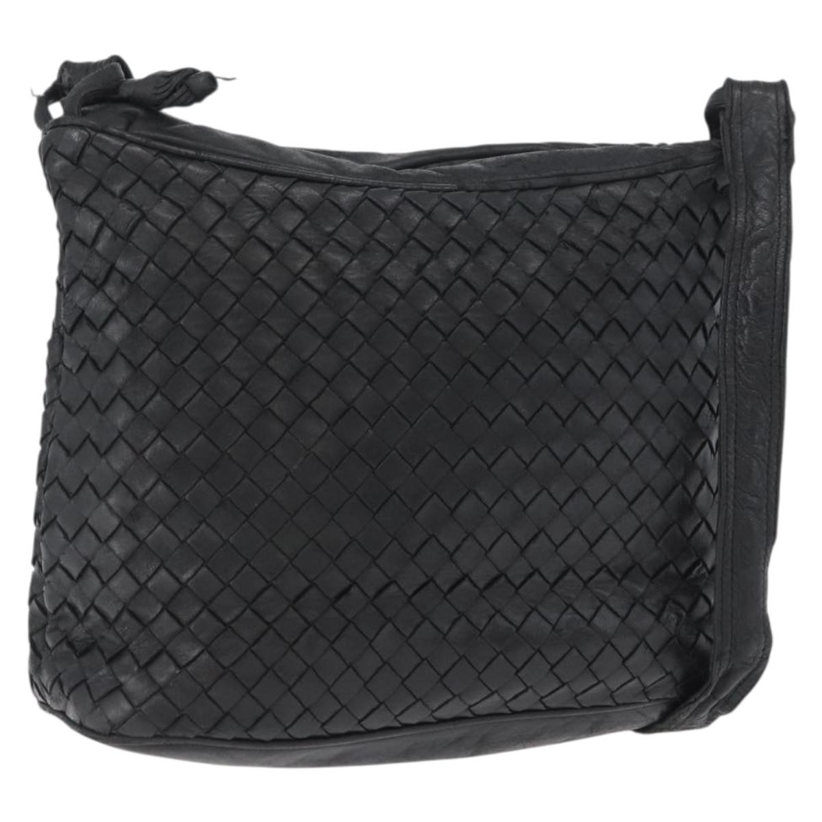 BOTTEGA VENETA INTRECCIATO Shoulder Bag Leather Black Auth bs33403