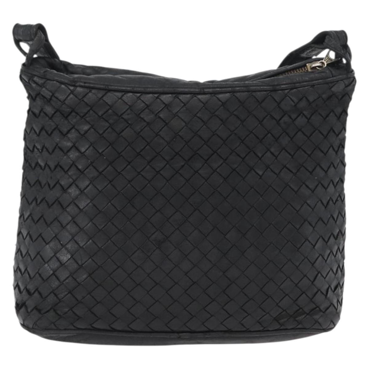 BOTTEGA VENETA INTRECCIATO Shoulder Bag Leather Black Auth bs33403