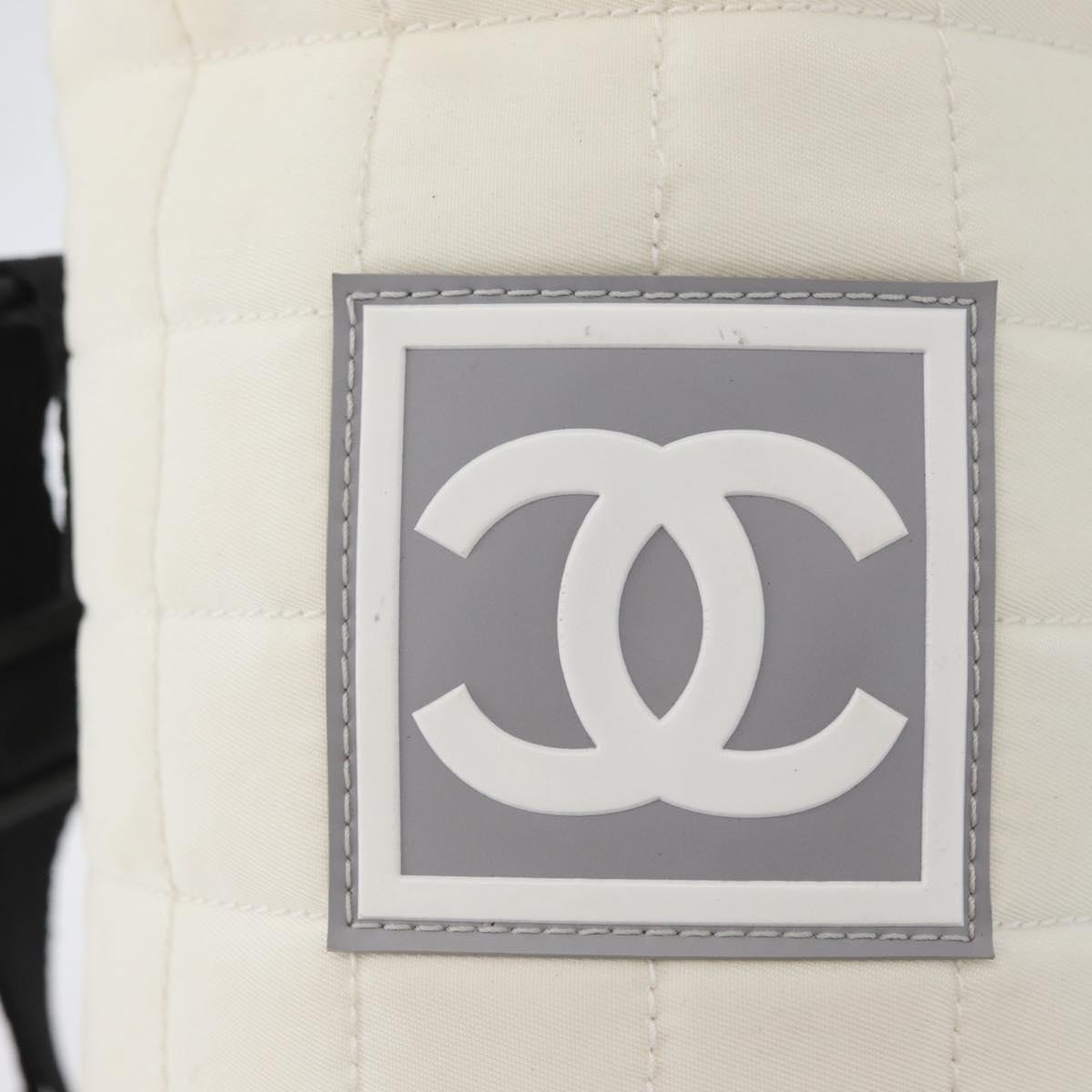 CHANEL Sports Line Water Bottle Holder Bag Nylon White Silver CC Auth bs33406