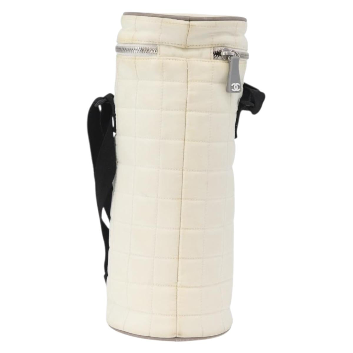 CHANEL Sports Line Water Bottle Holder Bag Nylon White Silver CC Auth bs33406