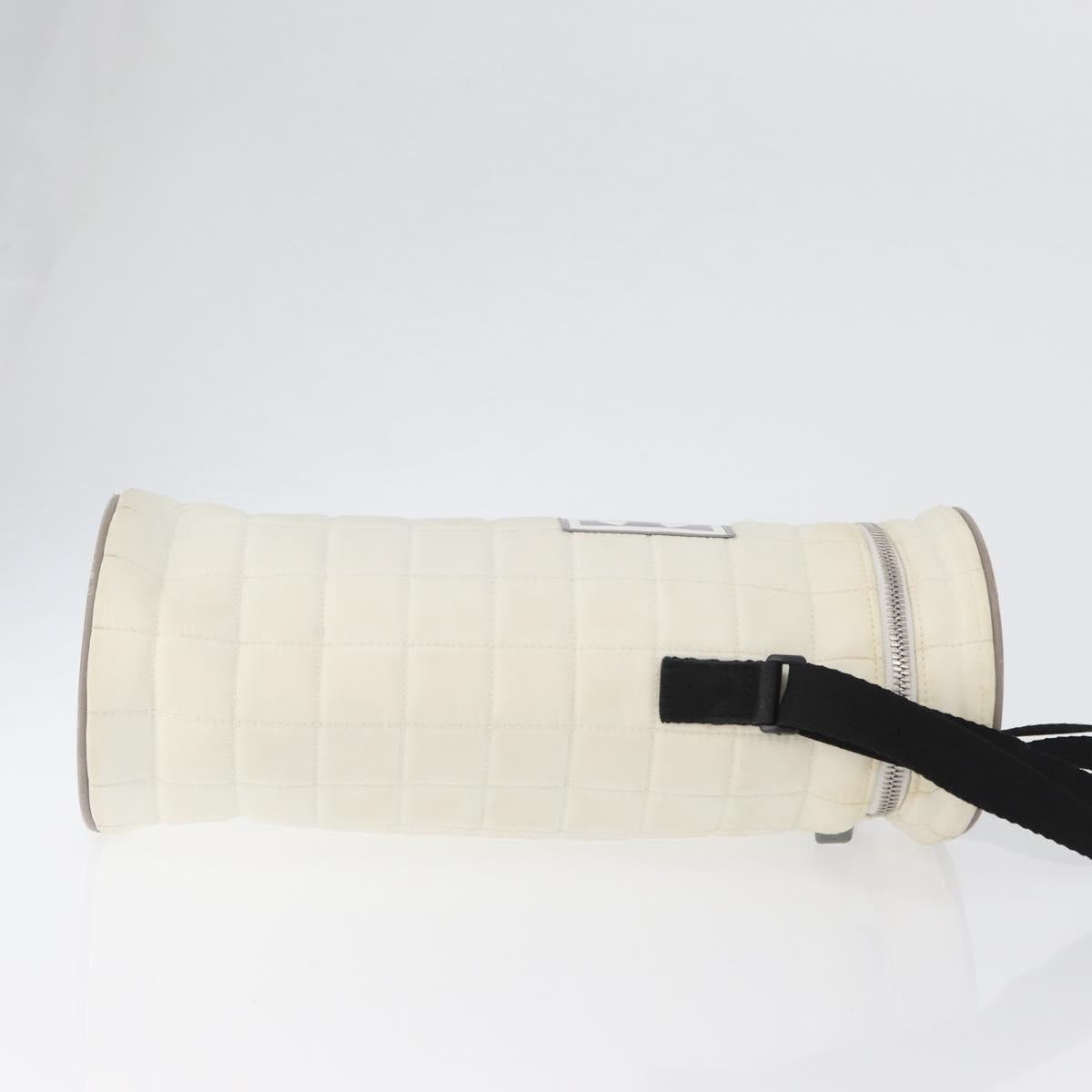 CHANEL Sports Line Water Bottle Holder Bag Nylon White Silver CC Auth bs33406