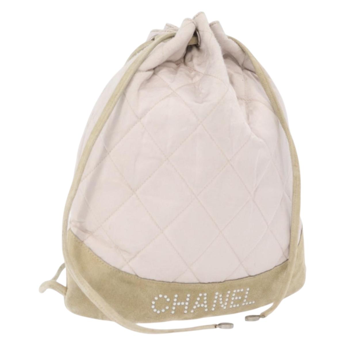 CHANEL Backpack Satin White Silver CC Auth bs33422