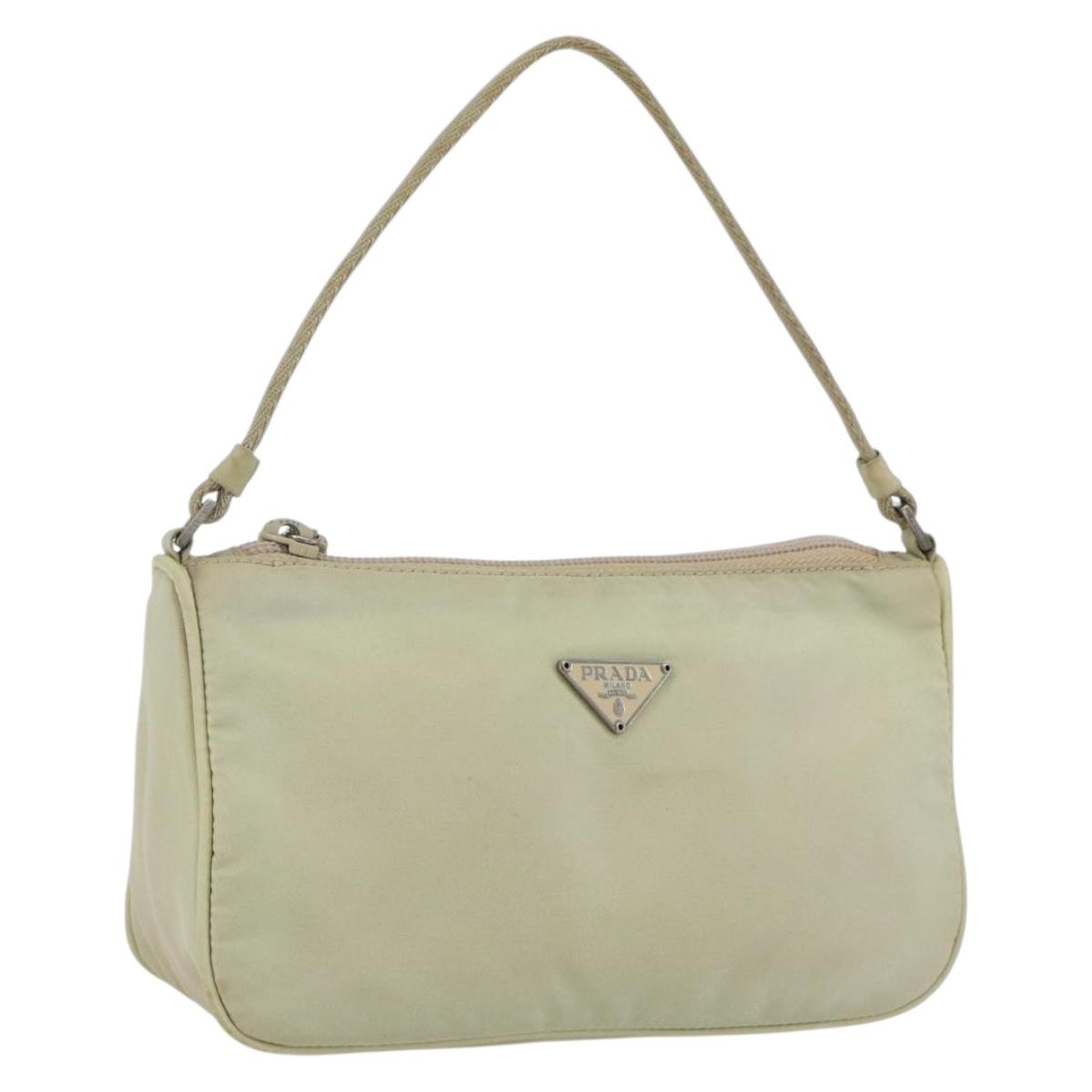PRADA Accessory Pouch Nylon Beige Silver Auth bs33423