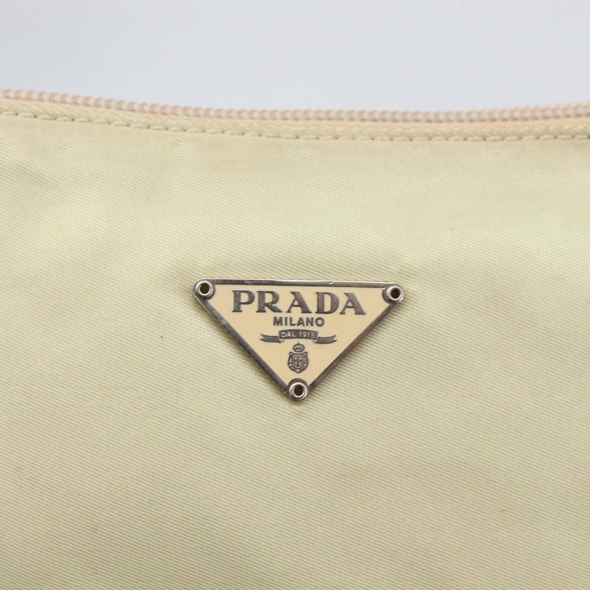 PRADA Accessory Pouch Nylon Beige Silver Auth bs33423