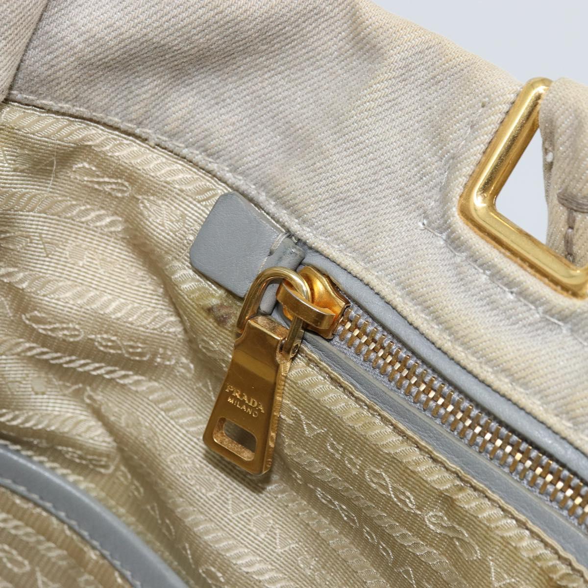 PRADA Canapa PM Hand Bag Canvas 2way Gray Gold Auth bs33424