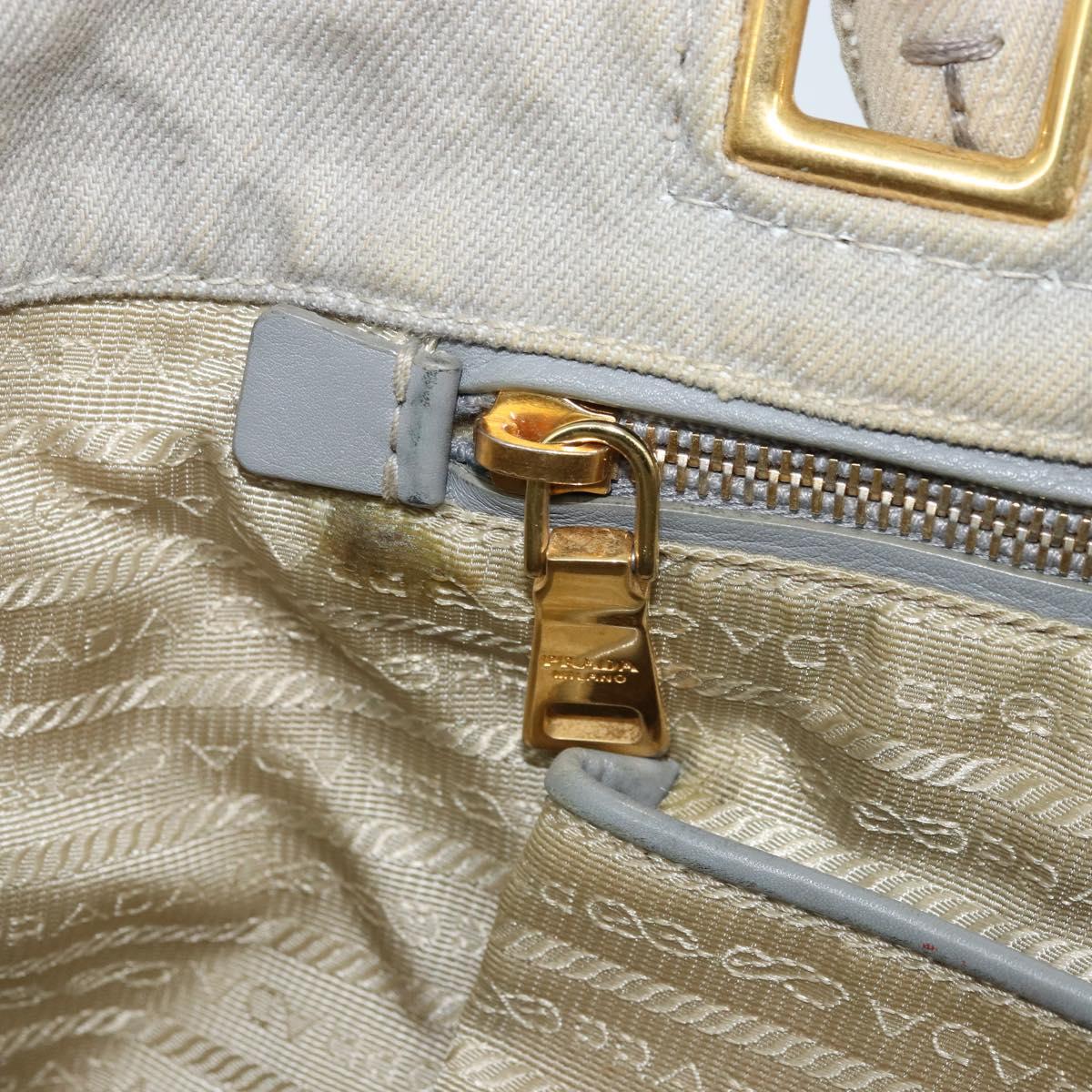 PRADA Canapa PM Hand Bag Canvas 2way Gray Gold Auth bs33424
