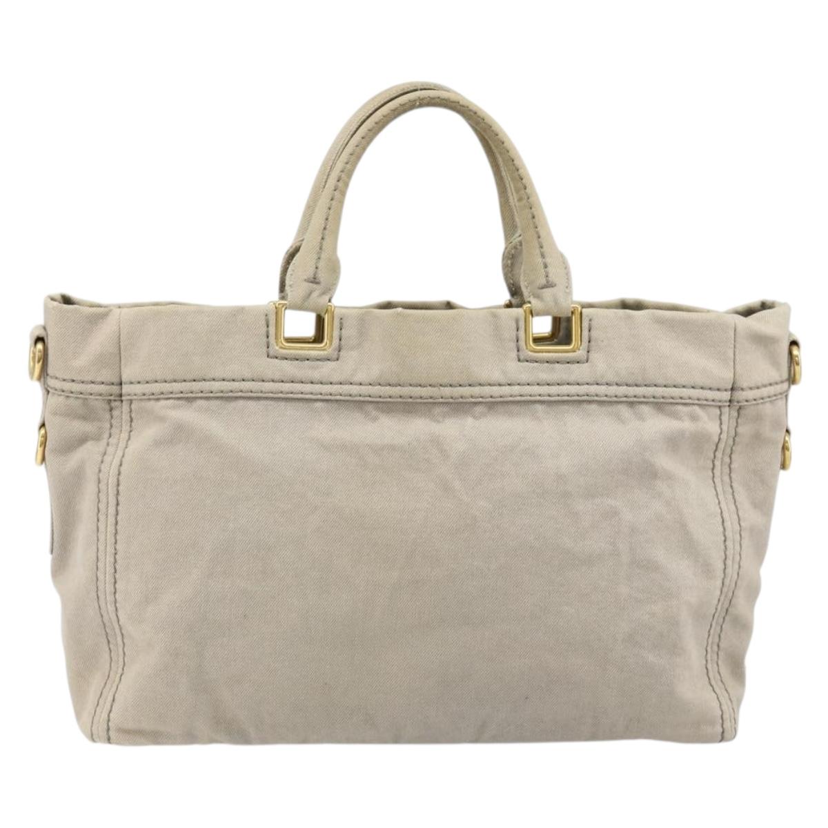 PRADA Canapa PM Hand Bag Canvas 2way Gray Gold Auth bs33424