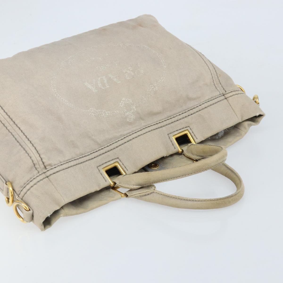 PRADA Canapa PM Hand Bag Canvas 2way Gray Gold Auth bs33424