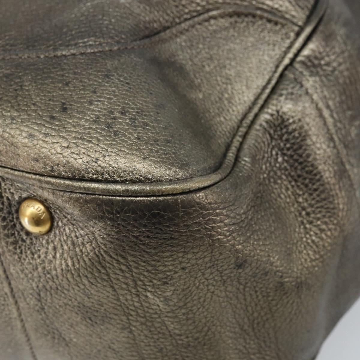 PRADA Shoulder Bag Leather Metallic Gold Auth bs33425