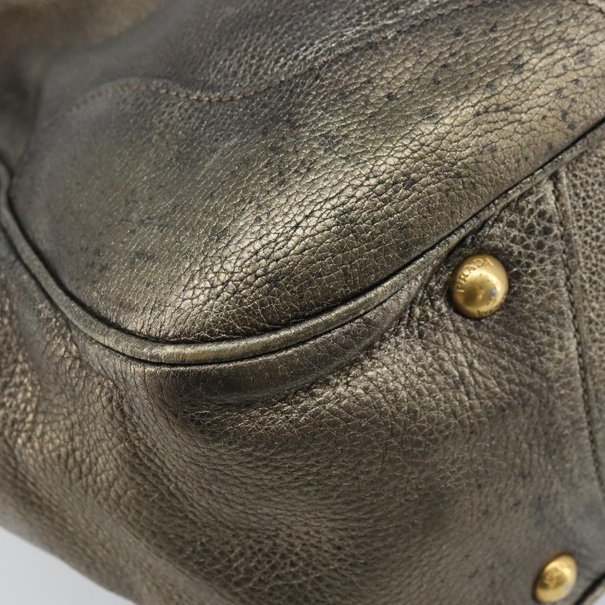 PRADA Shoulder Bag Leather Metallic Gold Auth bs33425