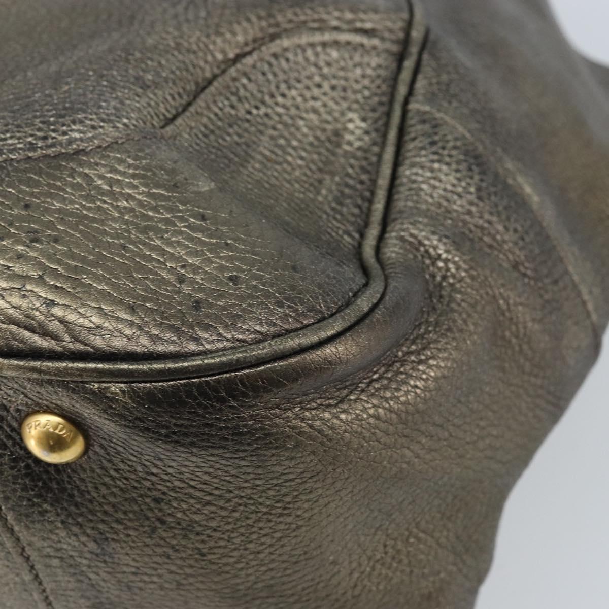 PRADA Shoulder Bag Leather Metallic Gold Auth bs33425