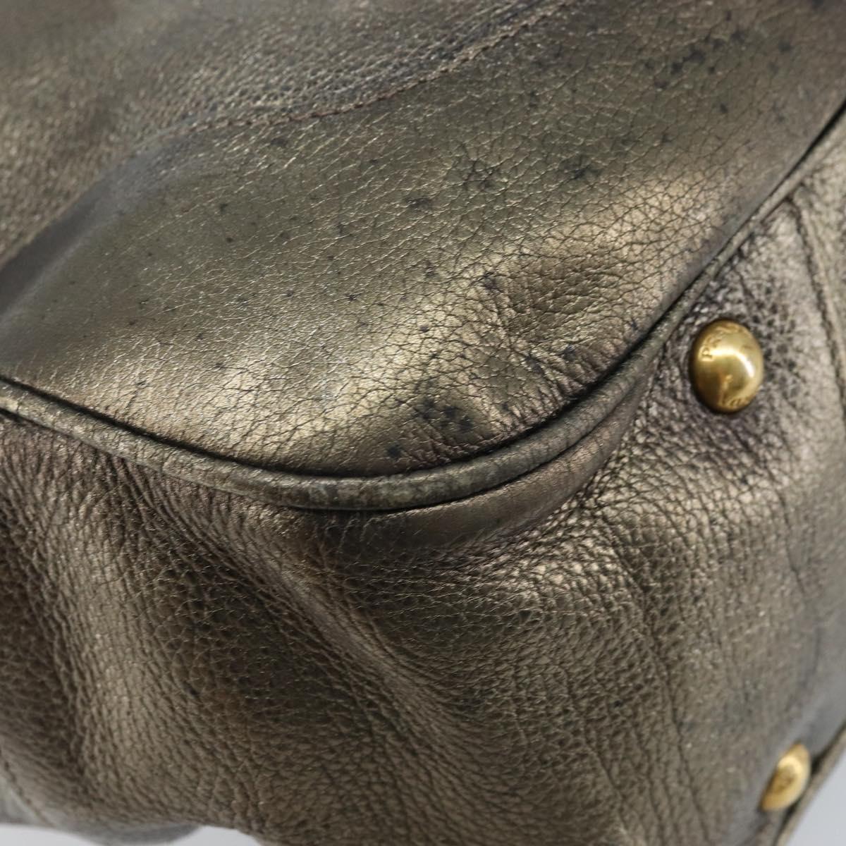 PRADA Shoulder Bag Leather Metallic Gold Auth bs33425