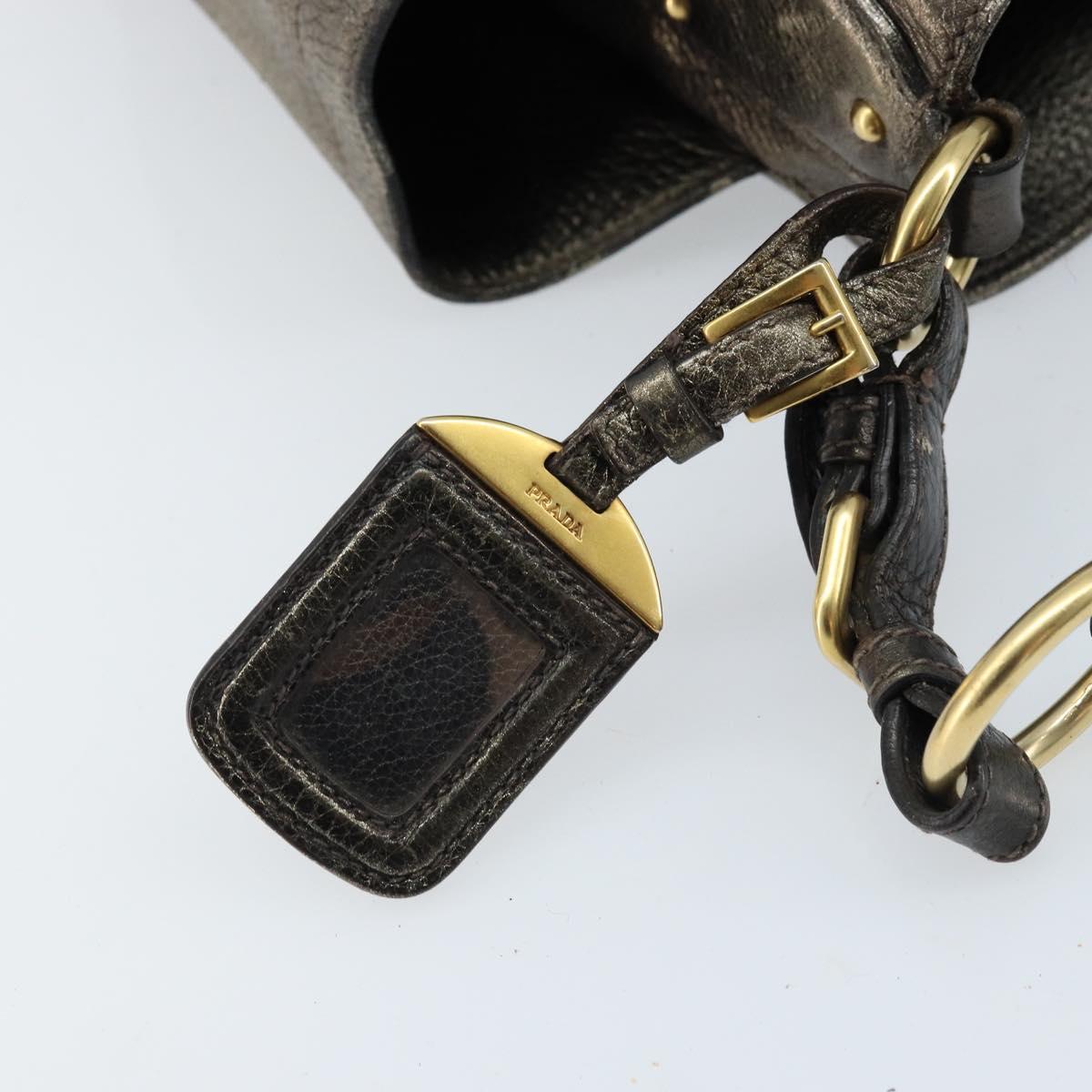 PRADA Shoulder Bag Leather Metallic Gold Auth bs33425