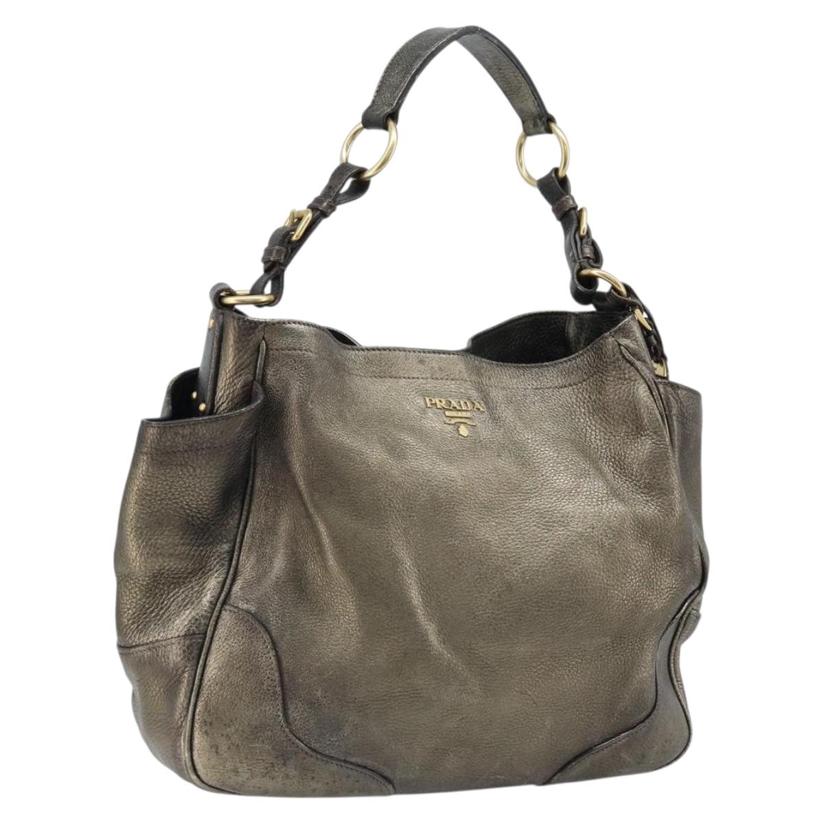 PRADA Shoulder Bag Leather Metallic Gold Auth bs33425