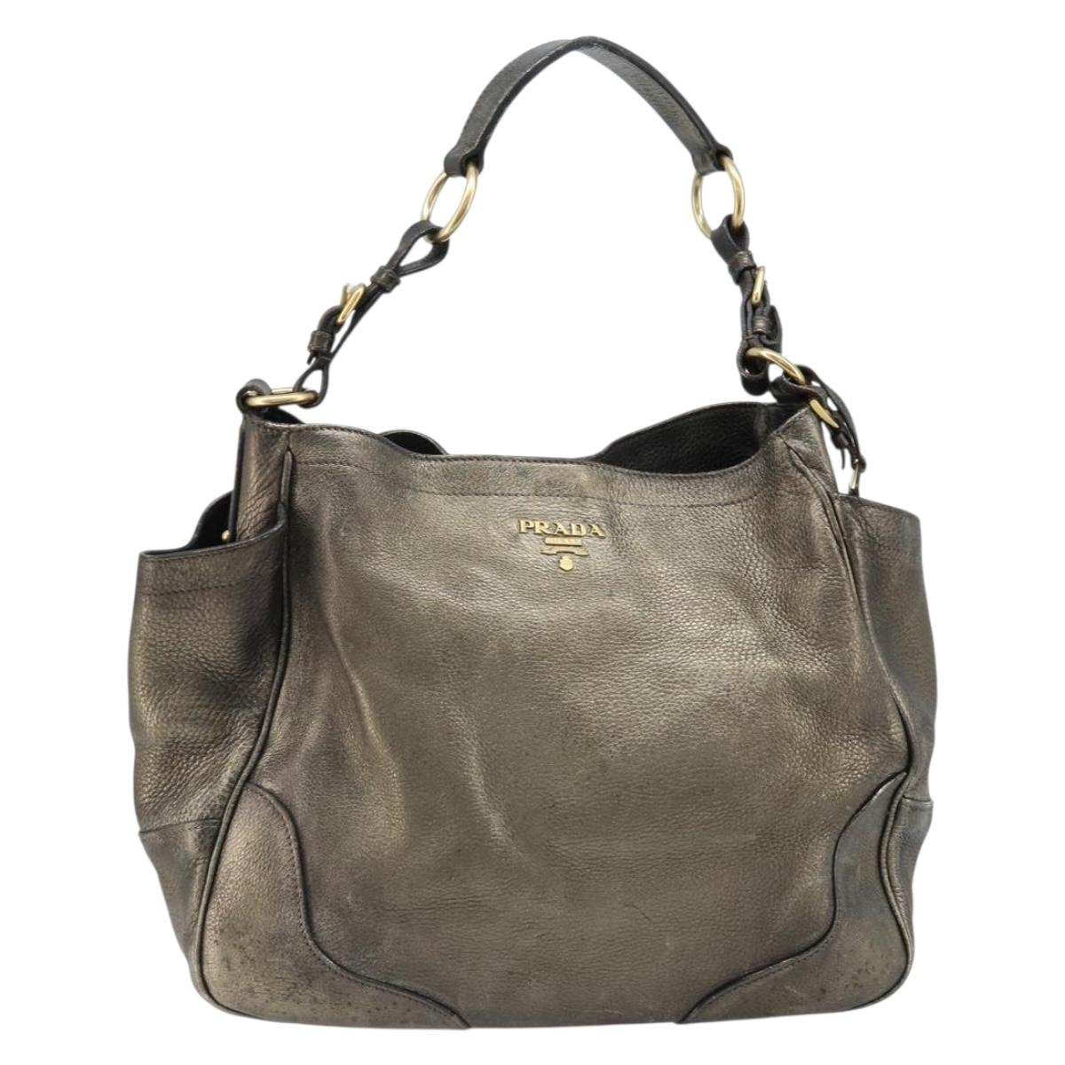 PRADA Shoulder Bag Leather Metallic Gold Auth bs33425