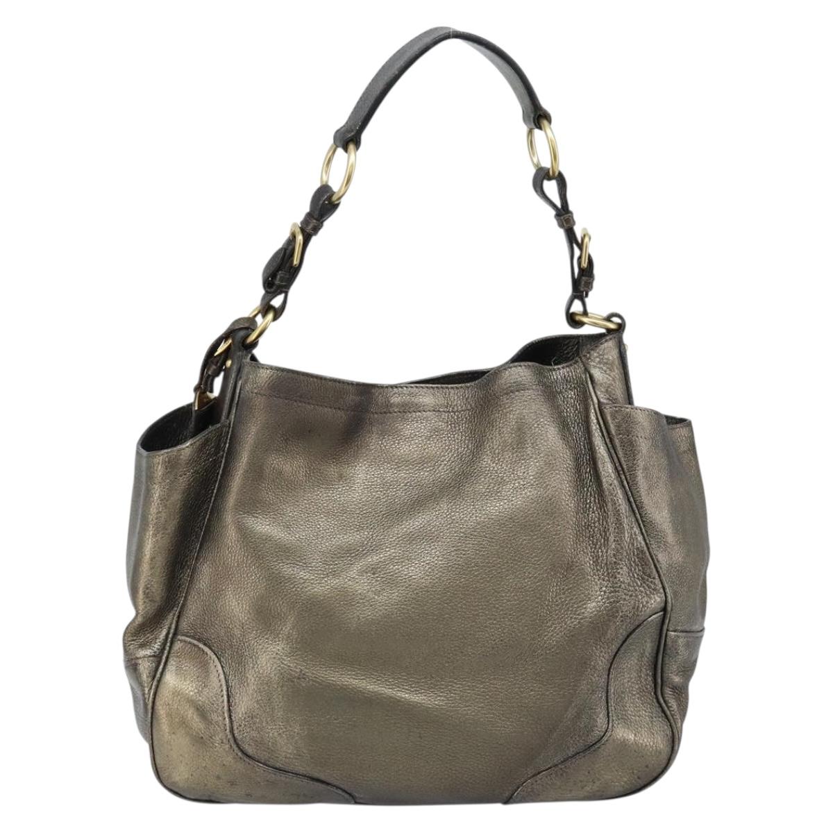 PRADA Shoulder Bag Leather Metallic Gold Auth bs33425