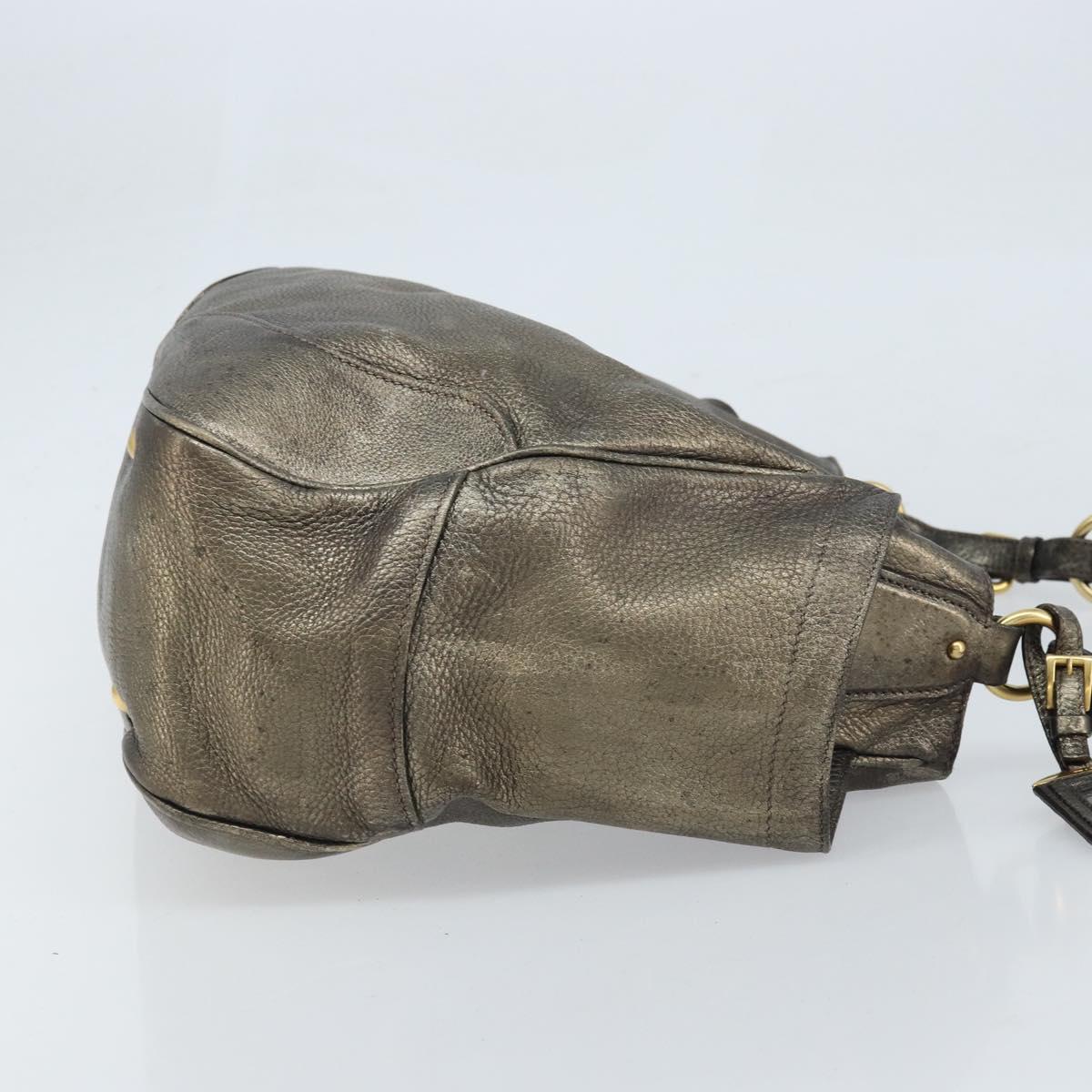 PRADA Shoulder Bag Leather Metallic Gold Auth bs33425