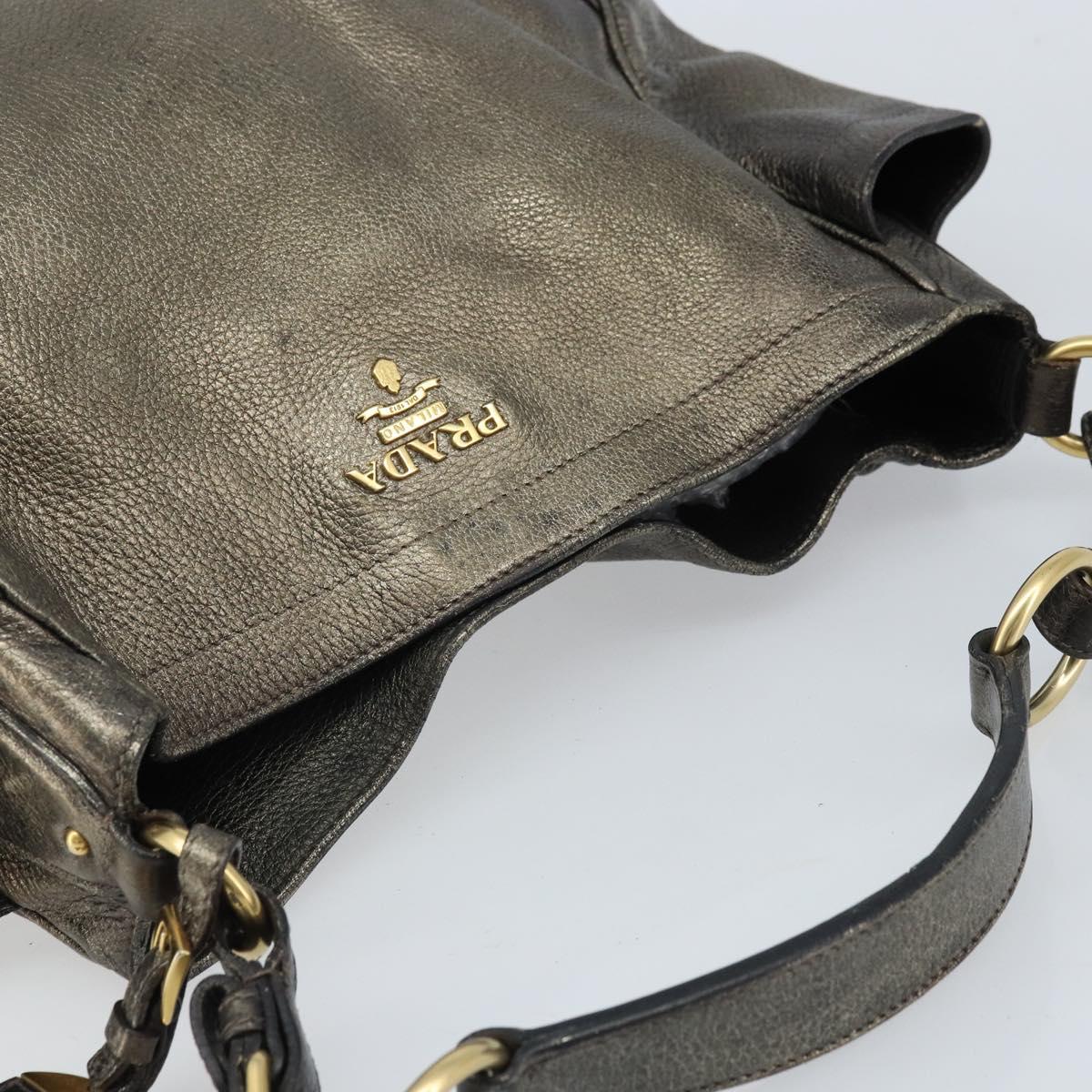 PRADA Shoulder Bag Leather Metallic Gold Auth bs33425