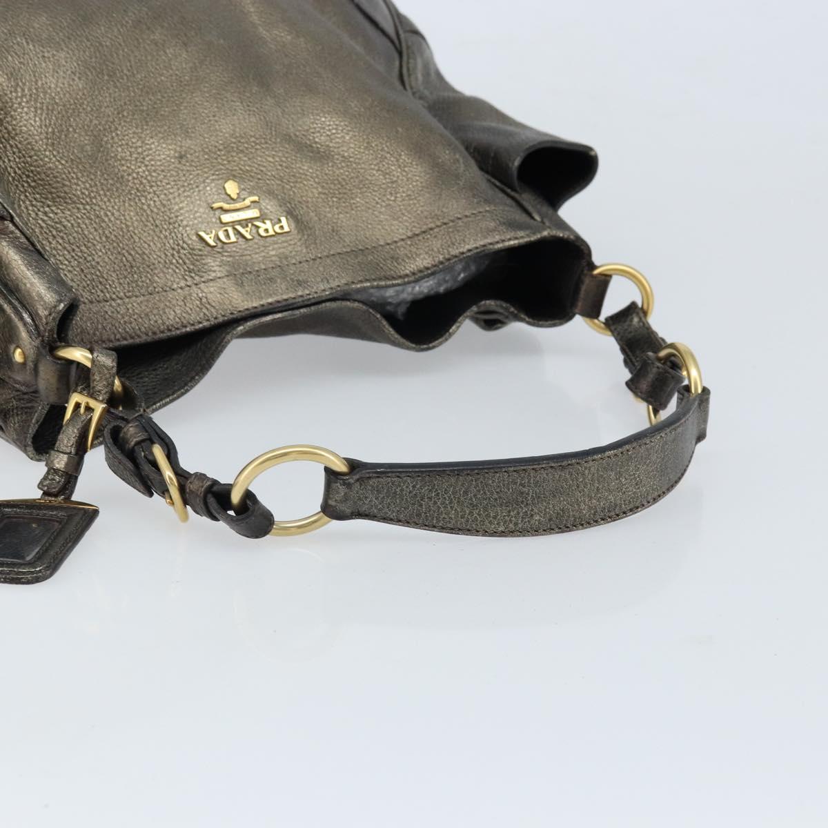 PRADA Shoulder Bag Leather Metallic Gold Auth bs33425