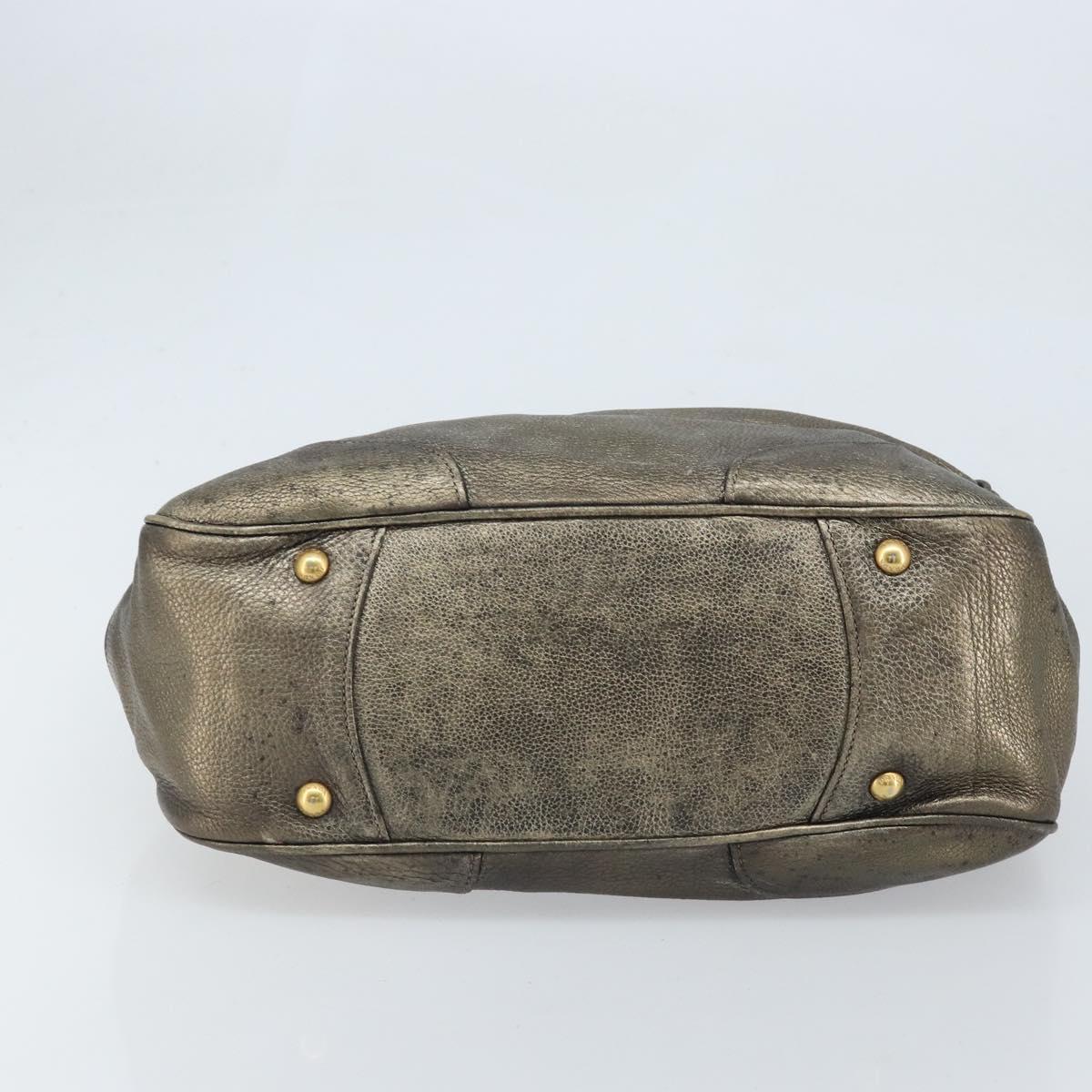 PRADA Shoulder Bag Leather Metallic Gold Auth bs33425