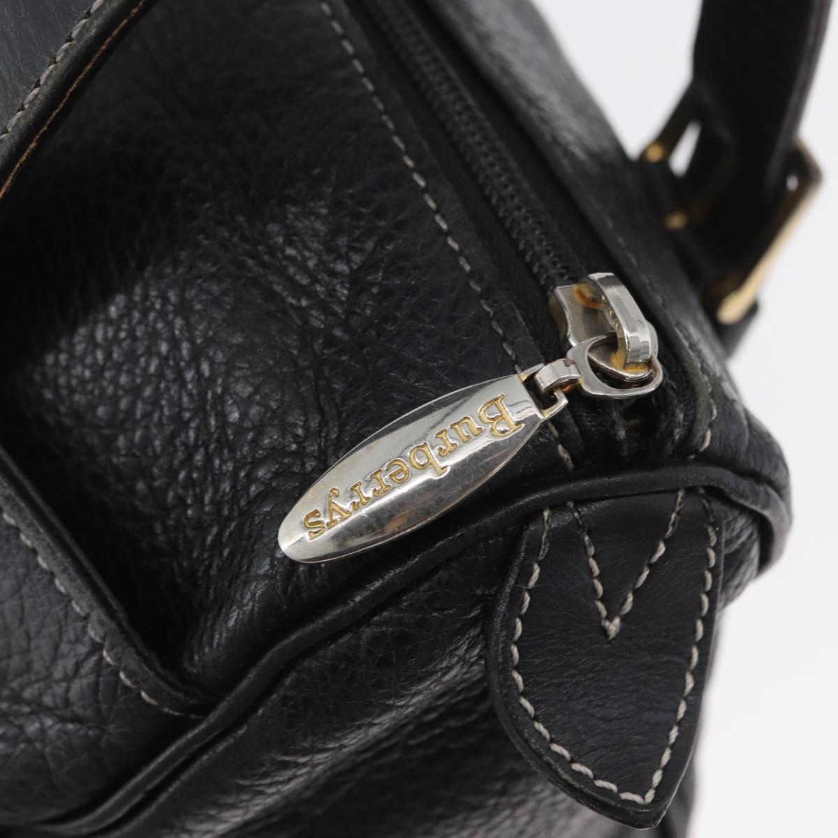 Burberrys Hand Bag Leather Black Gold Auth bs33429