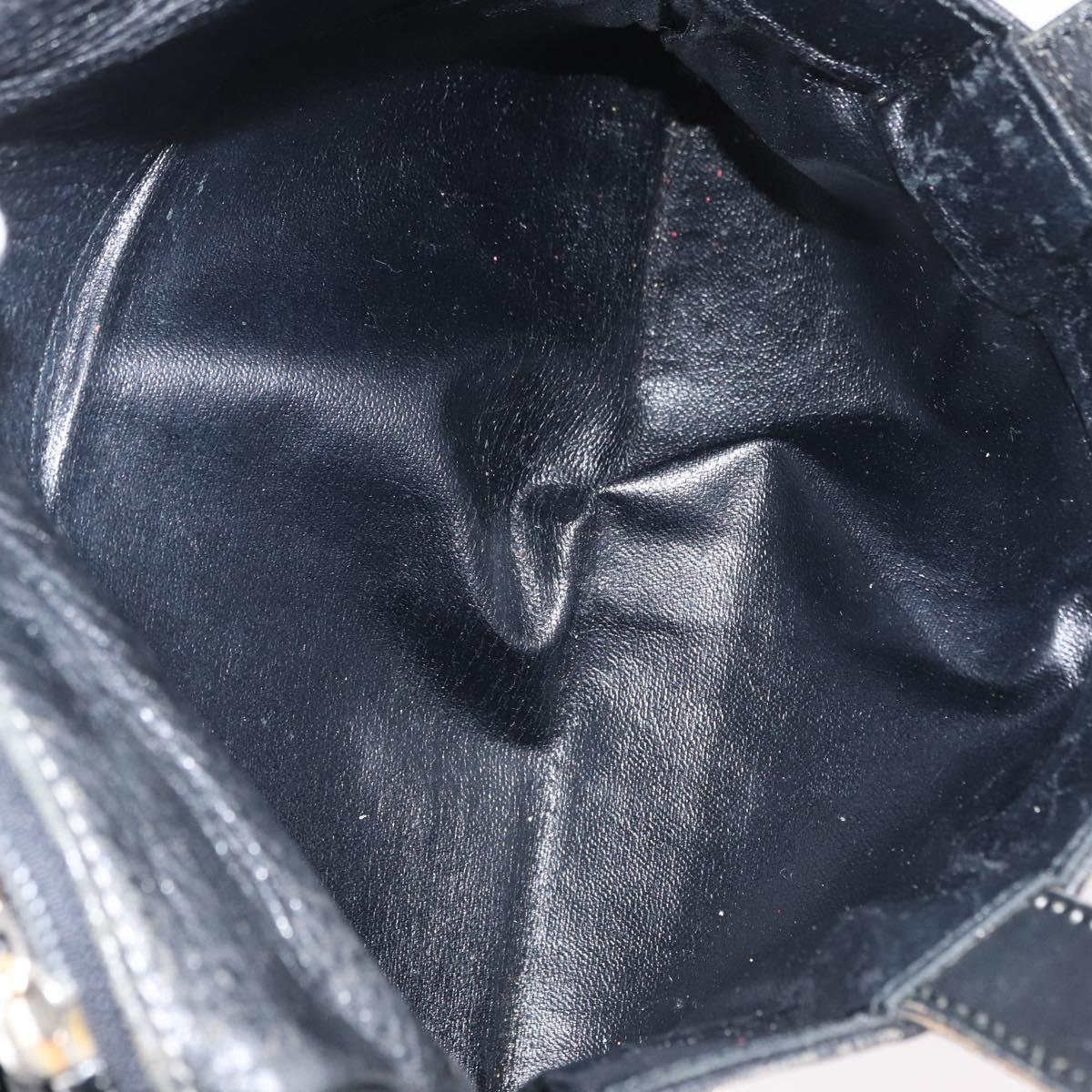 Burberrys Hand Bag Leather Black Gold Auth bs33429