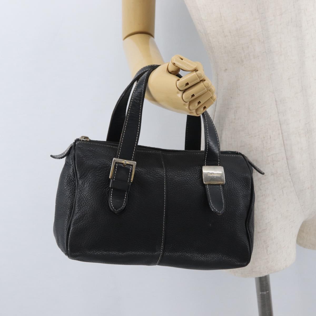 Burberrys Hand Bag Leather Black Gold Auth bs33429