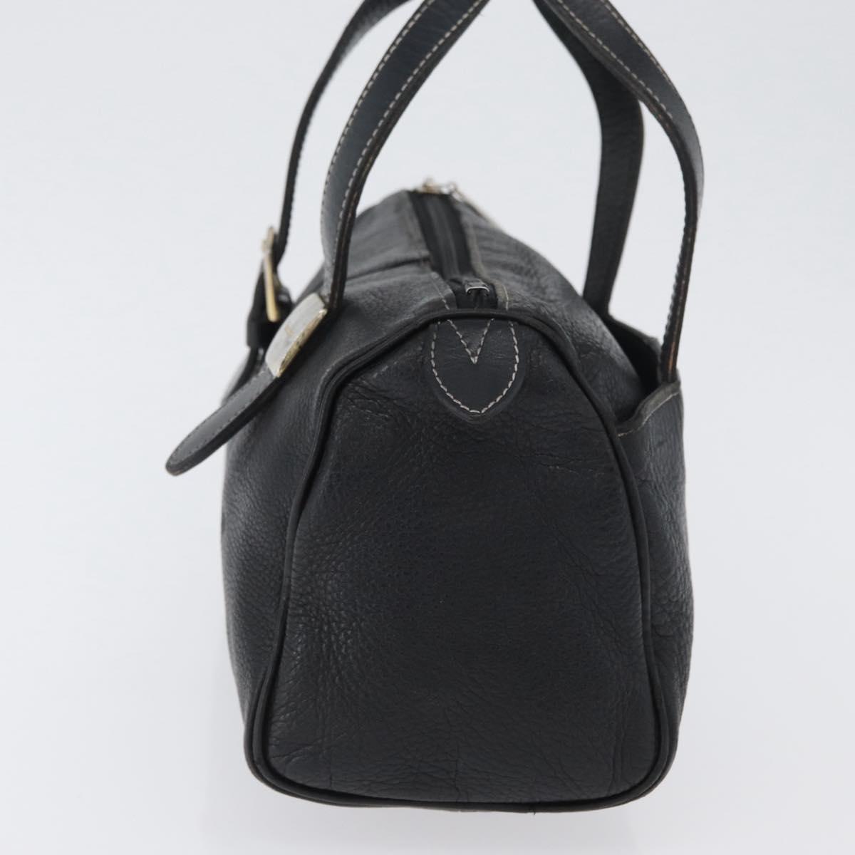 Burberrys Hand Bag Leather Black Gold Auth bs33429