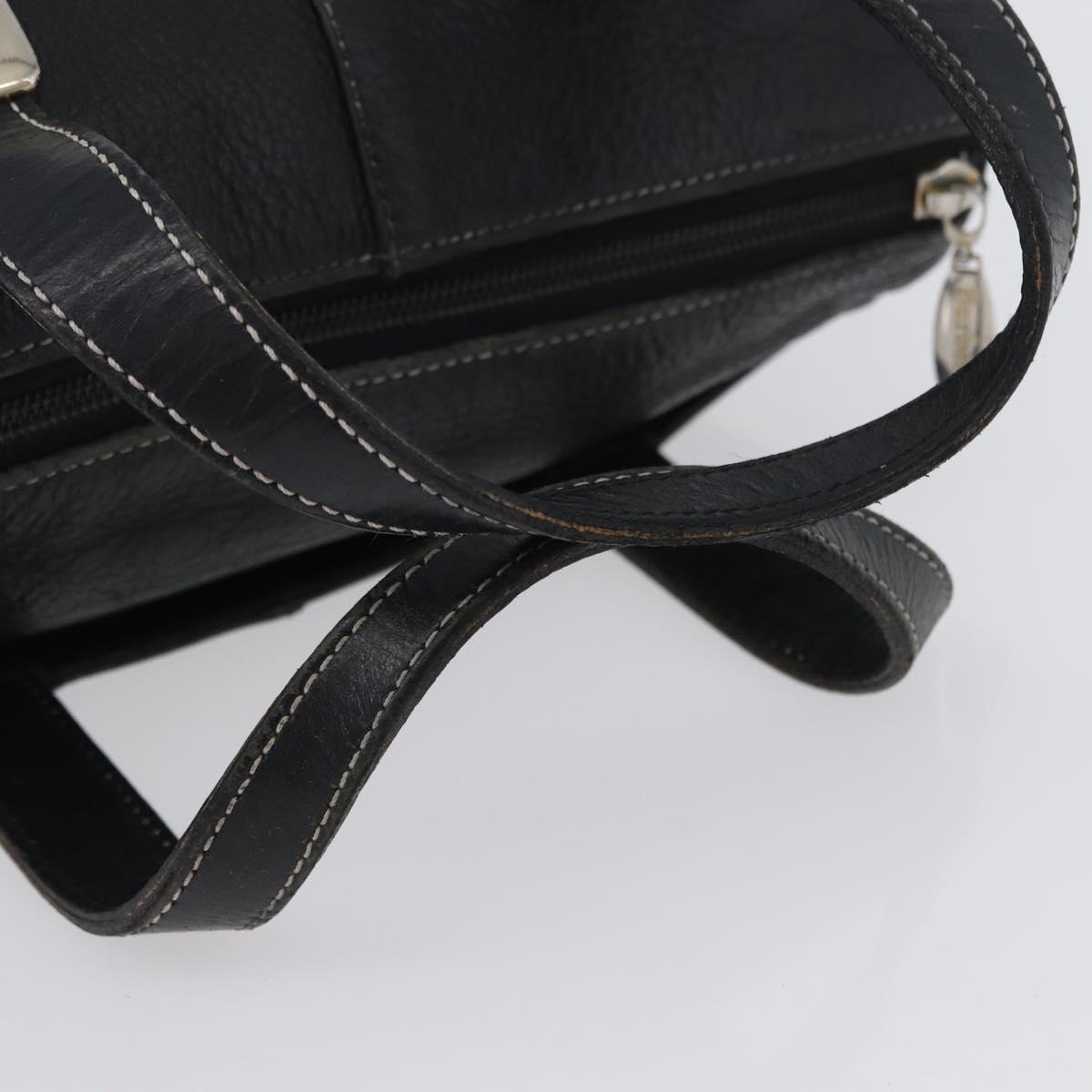 Burberrys Hand Bag Leather Black Gold Auth bs33429