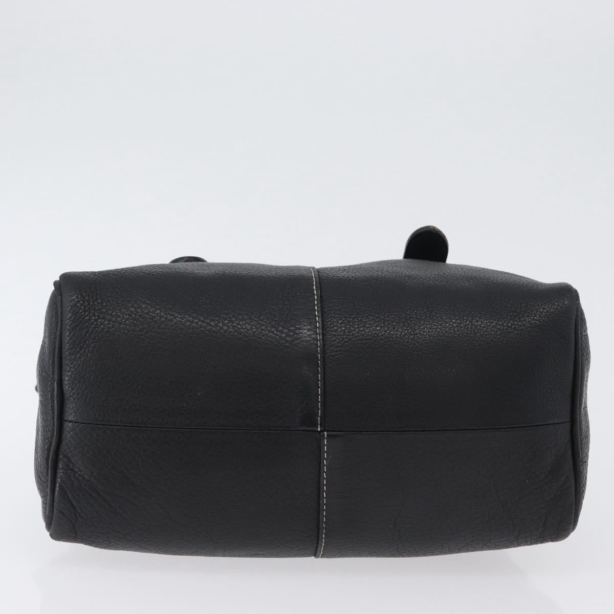Burberrys Hand Bag Leather Black Gold Auth bs33429