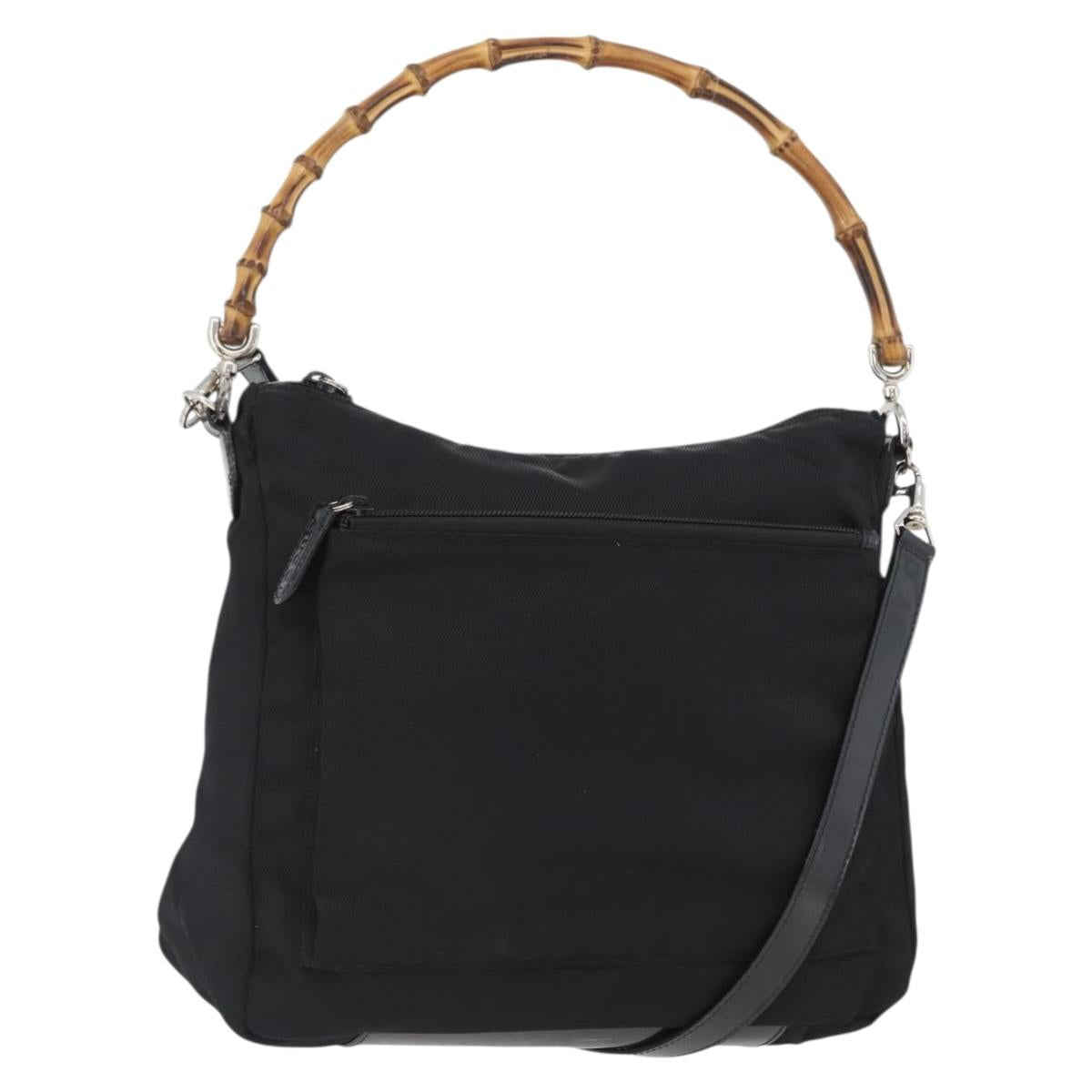 GUCCI Bamboo Shoulder Bag Nylon 2way Black Silver 000 2404 0509 Auth bs33431