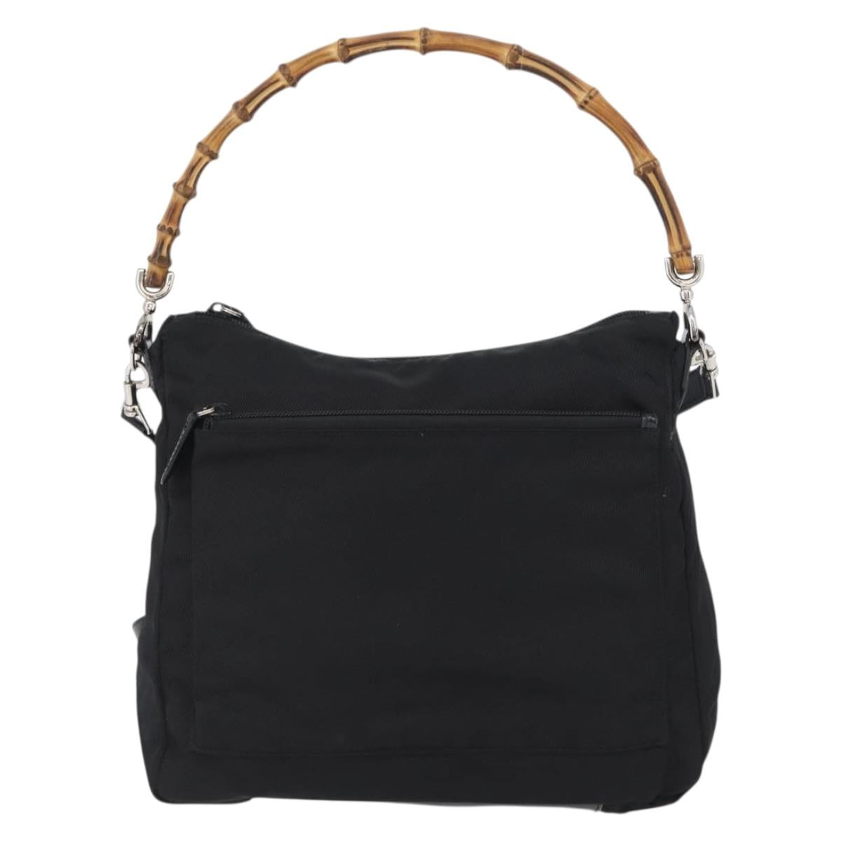 GUCCI Bamboo Shoulder Bag Nylon 2way Black Silver 000 2404 0509 Auth bs33431