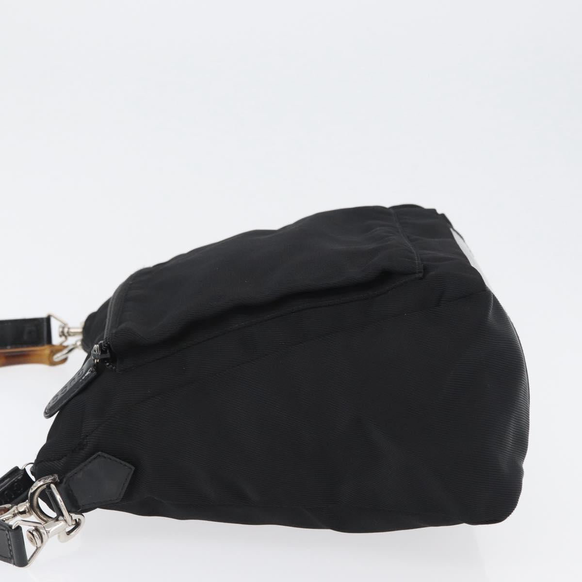 GUCCI Bamboo Shoulder Bag Nylon 2way Black Silver 000 2404 0509 Auth bs33431