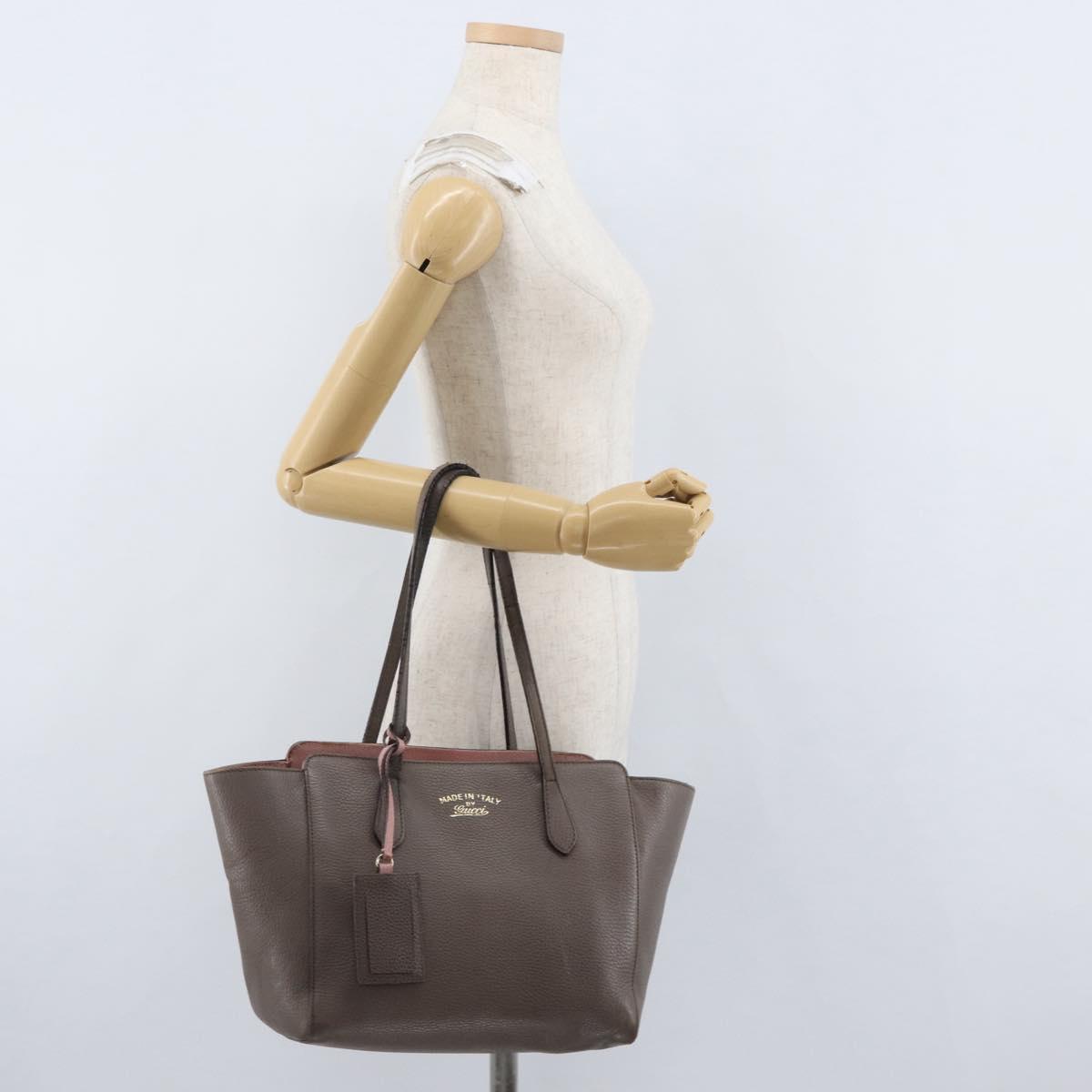 GUCCI Tote Bag Leather Brown Gold 354408 Auth bs33432