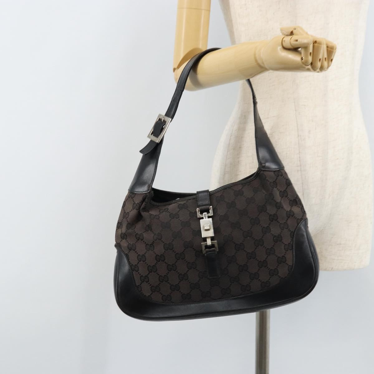 GUCCI GG Canvas Jackie Shoulder Bag Black Silver 001 3306 Auth bs33433