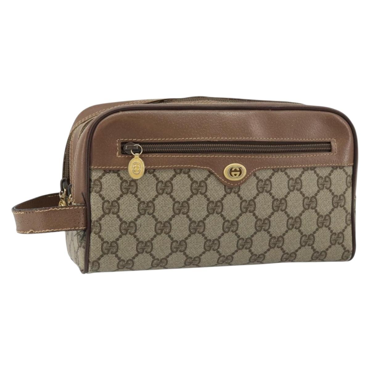 GUCCI GG Supreme Clutch Bag PVC Leather Beige Gold 014 58 6086 Auth bs33434