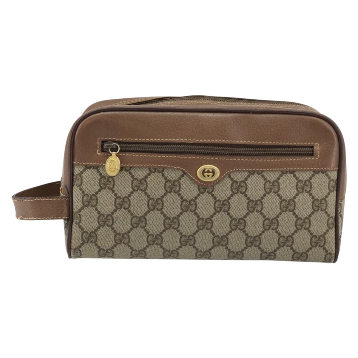 GUCCI GG Supreme Clutch Bag PVC Leather Beige Gold 014 58 6086 Auth bs33434