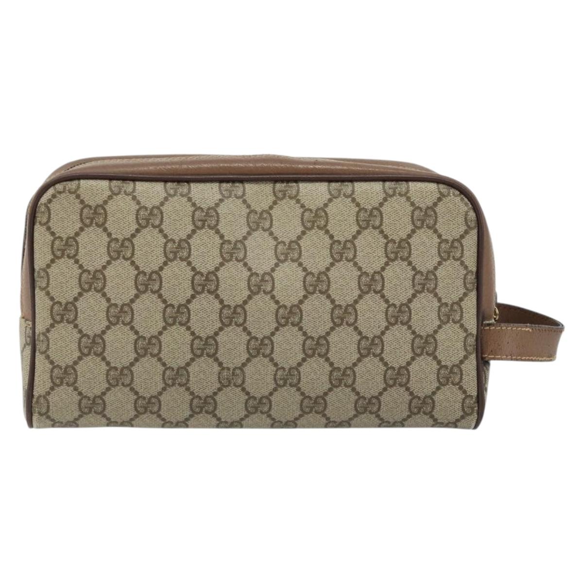 GUCCI GG Supreme Clutch Bag PVC Leather Beige Gold 014 58 6086 Auth bs33434