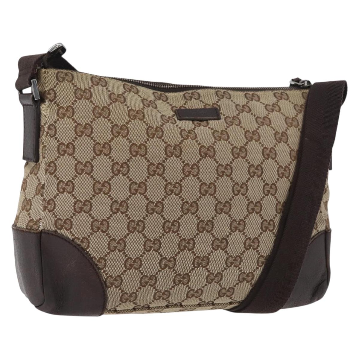GUCCI GG Canvas Shoulder Bag Beige Silver 114273 Auth bs33435