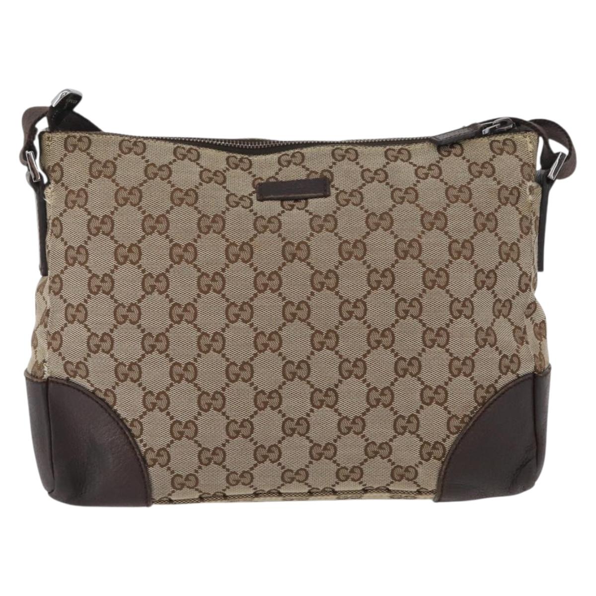 GUCCI GG Canvas Shoulder Bag Beige Silver 114273 Auth bs33435