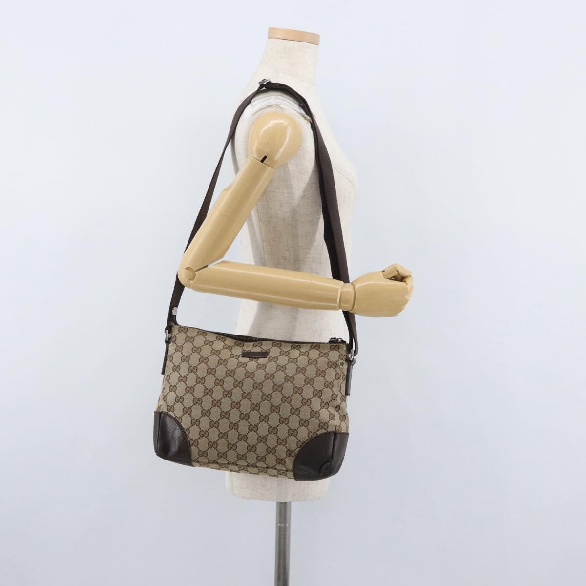 GUCCI GG Canvas Shoulder Bag Beige Silver 114273 Auth bs33435