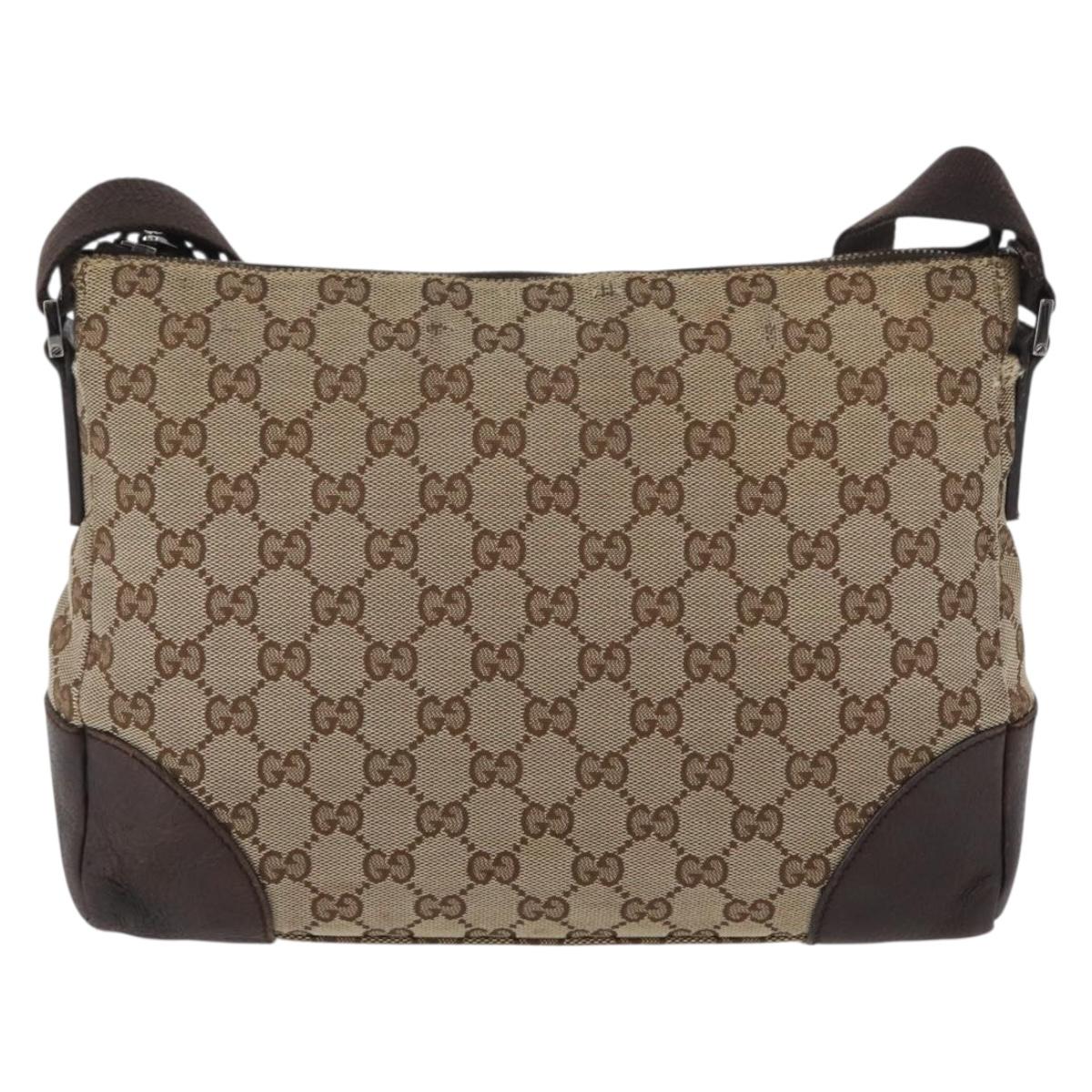 GUCCI GG Canvas Shoulder Bag Beige Silver 114273 Auth bs33435