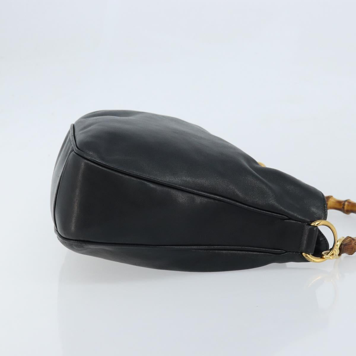 GUCCI Bamboo Hand Bag Leather Black Gold 001 1638 2615 Auth bs33440
